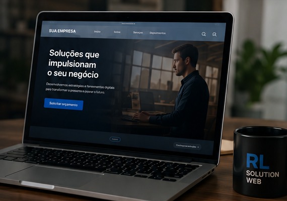 Ambiente profissional com site em notebook